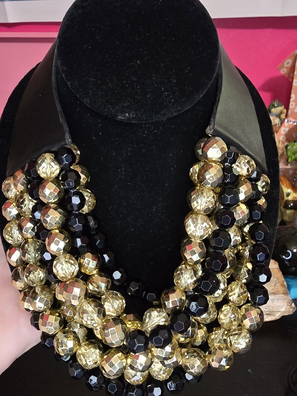 Fairchild Baldwin Gold Black Multi Strand Bead Collar Necklace - Picture 4 of 7